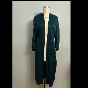 GREEN BELTED SATIN DUSTER CARDIGAN
